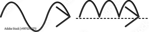 Hand-drawn abstract representation of sine waves and bouncing motion arrows showing progress and dynamic illustration