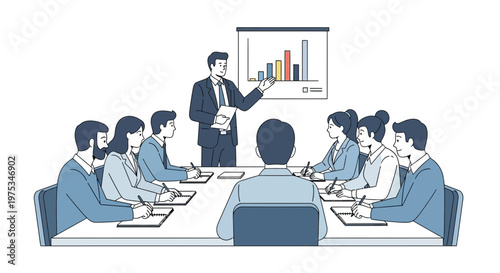 Business meeting, corporate presentation, office teamwork, professional discussion, graph chart