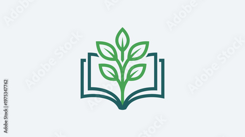 Abstract Logo Of Green Leaves Growing From A Book