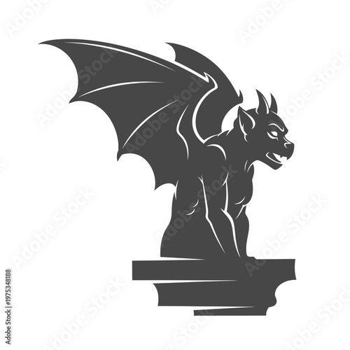 Dark gargoyle statue perched on a stone ledge
