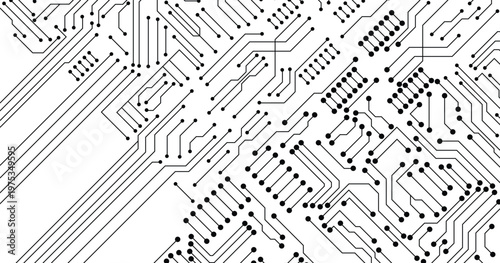 Microprocessor Circuit Board Background. Futuristic Tech Board Layout Illustration