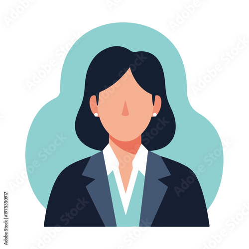 Stylized Illustration of a professional woman with dark hair and a suit
