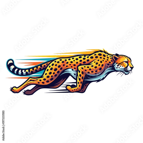 Dynamic cheetah sprinting through vibrant landscape