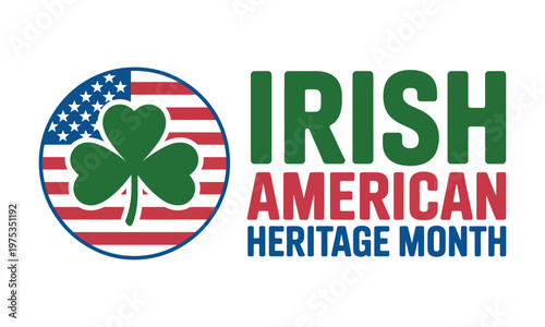 Irish American Heritage Month graphic with clover and American flag design elements, vector illustration