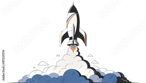 rocket launching upward with smoke trail startup