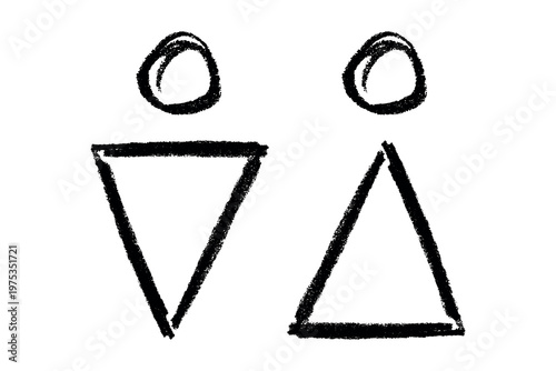 Hand drawn female and male gender identity sign Girls and boys Man and woman pictogram Lady and gentleman for restroom, toilet, washroom, lavatory, closet, WC, bathroom, door sticker