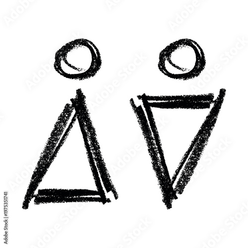 Hand drawn female and male gender identity sign Girls and boys Man and woman pictogram Lady and gentleman for restroom, toilet, washroom, lavatory, closet, WC, bathroom, door sticker