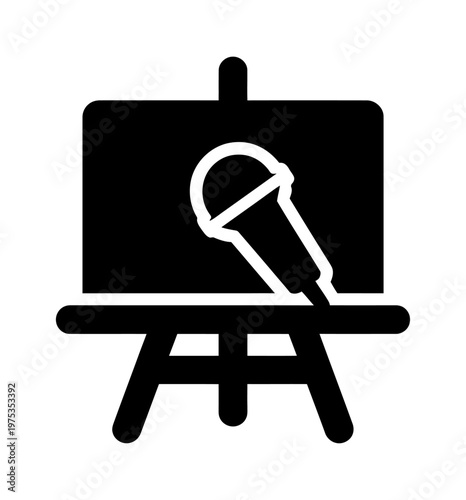 Vector of a microphone on an easel in front of a blank board