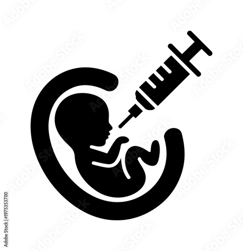 Vector of a fetus inside a womb being injected by a syringe