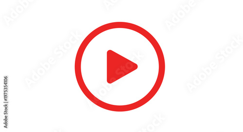 Bright red play button icon inside a thick red circle used for video player interfaces on professional websites and mobile apps.