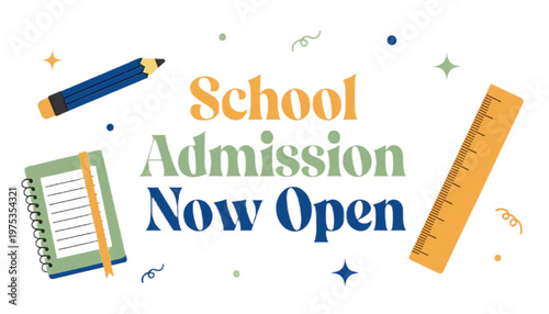 school admission banner with pencil notebook