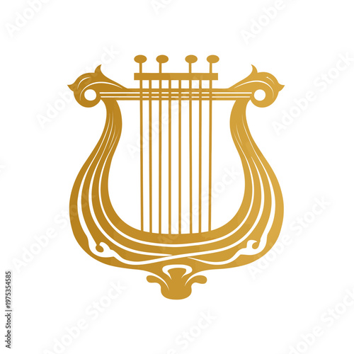 Elegant golden lyre design with intricate details
