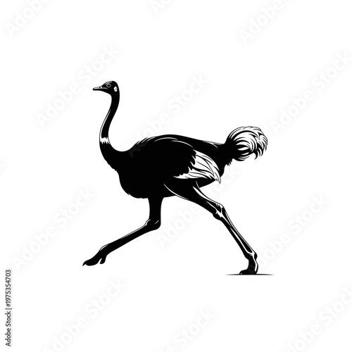 Elegant ostrich running gracefully in a minimalistic style
