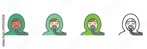 Anesthesiology icon, airway mask sedation, surgical anesthesia and respiratory support symbols, various style