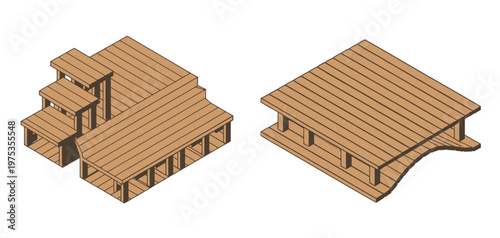 Cross-laminated timber (CLT) engineered wood colorful isometric icon representing laminated wood layers in a compact 3D structure, designed in a clear and professional vector style 