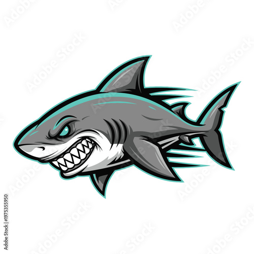 Aggressive shark swimming with sharp teeth and fins  marine predator icon