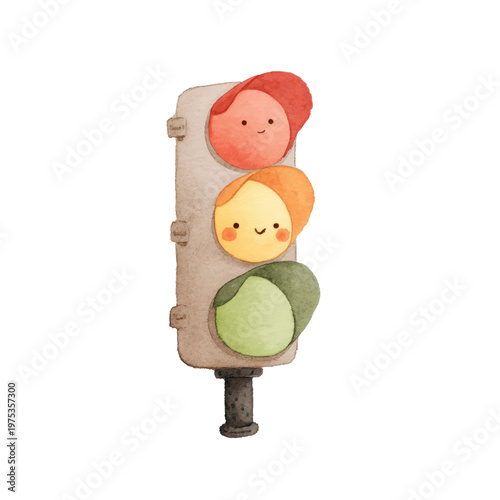 Traffic Light with Smiling Faces.