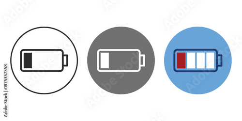 Line icon of low battery representing fatigue, low energy, exhaustion, and burnout. Suitable for health, mental wellness, productivity, and lifestyle topics.