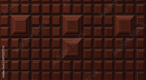 Seamless texture of a dark chocolate bar with rectangular squares showing a rich brown color and glossy finish for sweet cravings.
