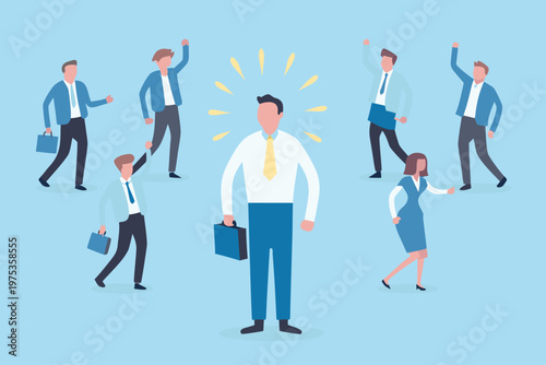 Successful business team celebrates a leader with a bright idea