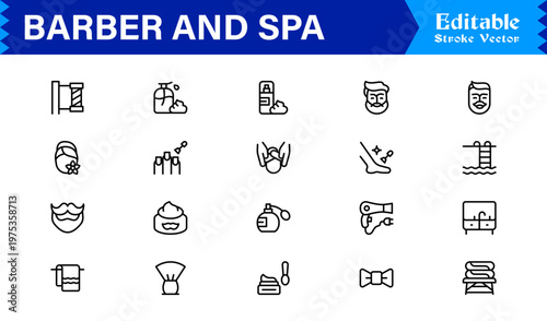 Barber Spa Salon Professional Line Icon Set – Modern Minimal Unique Haircare Grooming Essentials Outline Collection