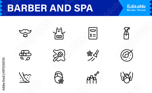 Barber Spa Salon Professional Line Icon Set – Modern Minimal Unique Haircare Grooming Essentials Outline Collection