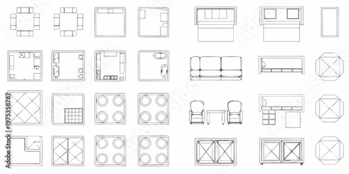 Architectural floor plans furniture and room layouts in overhead view