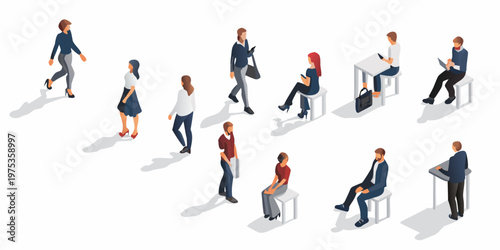 Isometric illustration depicting diverse people in a modern office environment