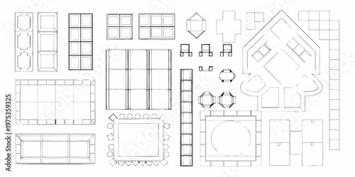 Architectural blueprint displaying various building sections and structural components