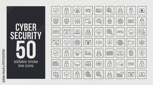 Cyber security icons set for protection.