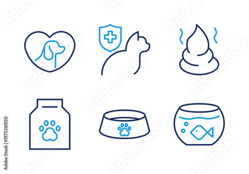 Pet Basic Needs and Nutrition thin line icon set. Minimal web icons