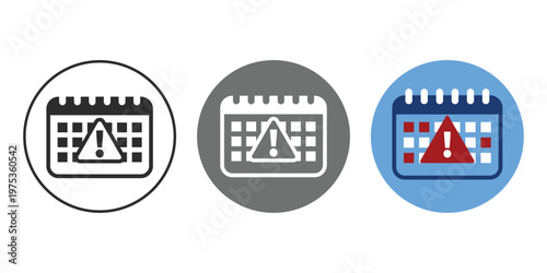 Line icon of calendar with warning sign representing irregular periods, menstrual cycle disorder, and missed or unpredictable menstruation. Suitable for women health, gynecology, and medical topics.