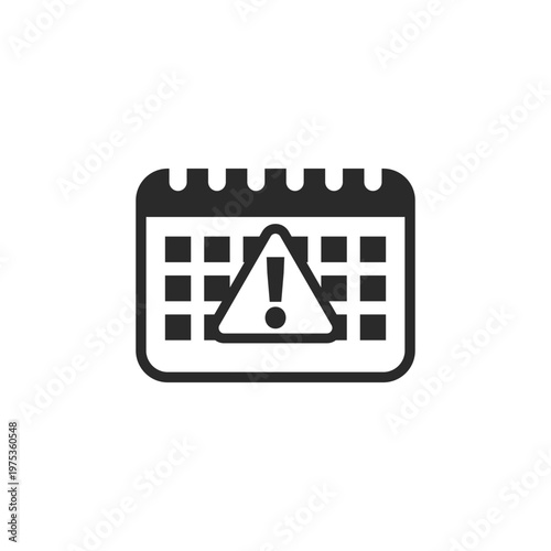 Line icon of calendar with warning sign representing irregular periods, menstrual cycle disorder, and missed or unpredictable menstruation. Suitable for women health, gynecology, and medical topics.