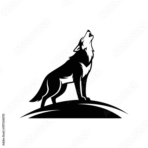 Howling wolf silhouette on a hill under moonlight