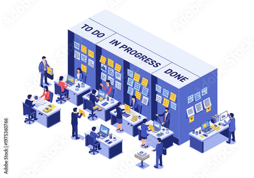 Agile project management with a kanban board displaying tasks in to-do in-progress and done columns