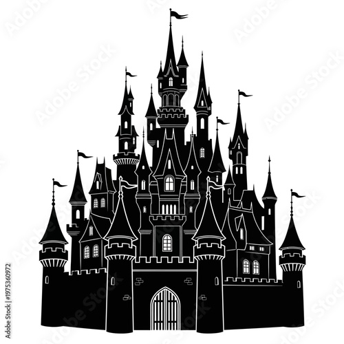 Intricate Fairytale Castle Silhouette at Dusk