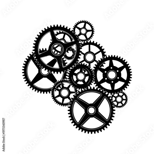 Intricate Gears Interconnected in a Mechanical Design