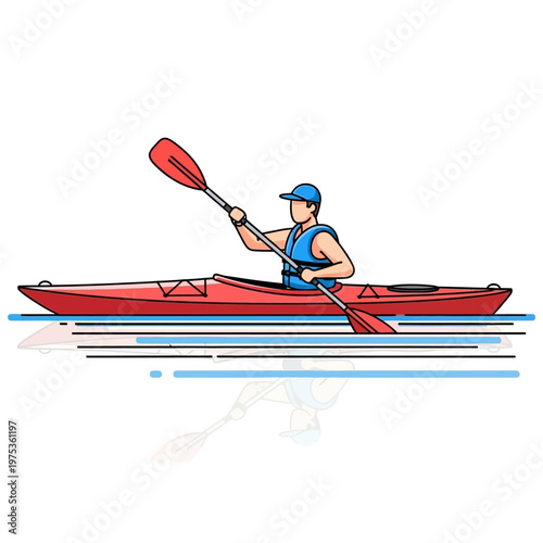 Kayaker paddling on calm water in bright sunlight