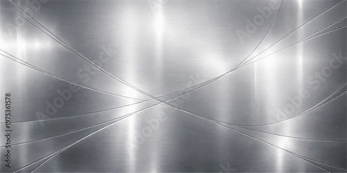 Polished silver brushed metal texture background with a shiny metallic stainless steel surface reflecting light on a gray aluminum plate sheet material