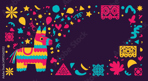 Cinco de Mayo Piñata Confetti Explosion Festive Background Vector