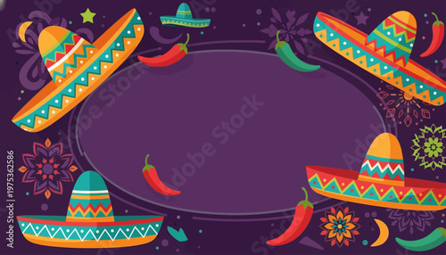 Colorful Cinco de Mayo Banner with Oval Copy Space on Purple