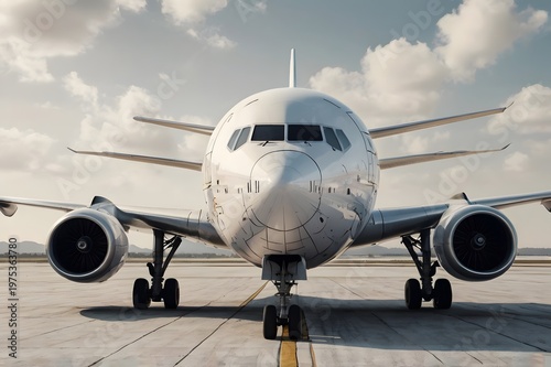 White Commercial Jet Airplane on Airport Tarmac in Bright Daylight