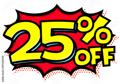 25%OFFの文字入りトゲトゲ吹き出し。黒太線のポップな爆発アイコン。セール・値札用素材。