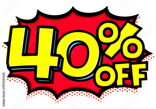 40%OFFの文字入りトゲトゲ吹き出し。黒太線のポップな爆発アイコン。セール・値札用素材。