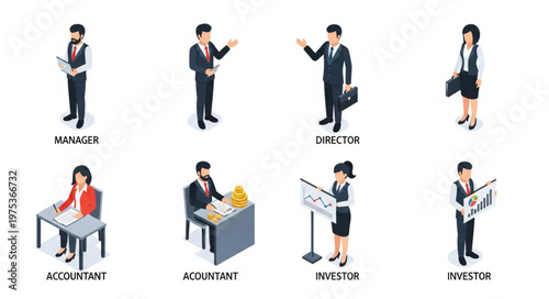 Set of Diverse Business Professionals in Various Roles.