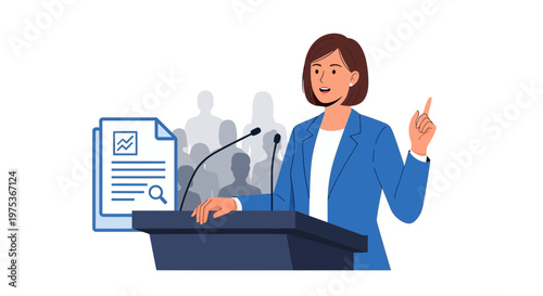 Businesswoman speaking at podium, presentation, conference, speaker, communication