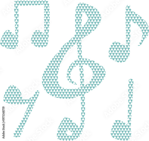 ウロコ模様のトーン記号と音符のイラストセット　みずいろタイプ　Adobe Illustrator Artwork