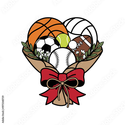 Sports Ball Bouquet with Bow Illustration