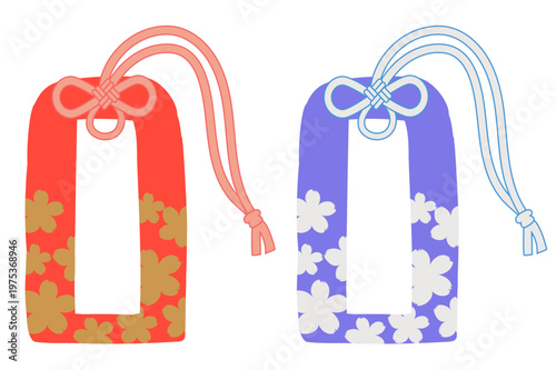 日本の文化、紐結び、２種類のお守りのベクターイラスト