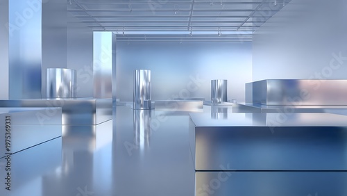 Modern office building interior with contemporary kitchen style design featuring wooden cabinets furniture and bright indoor lighting